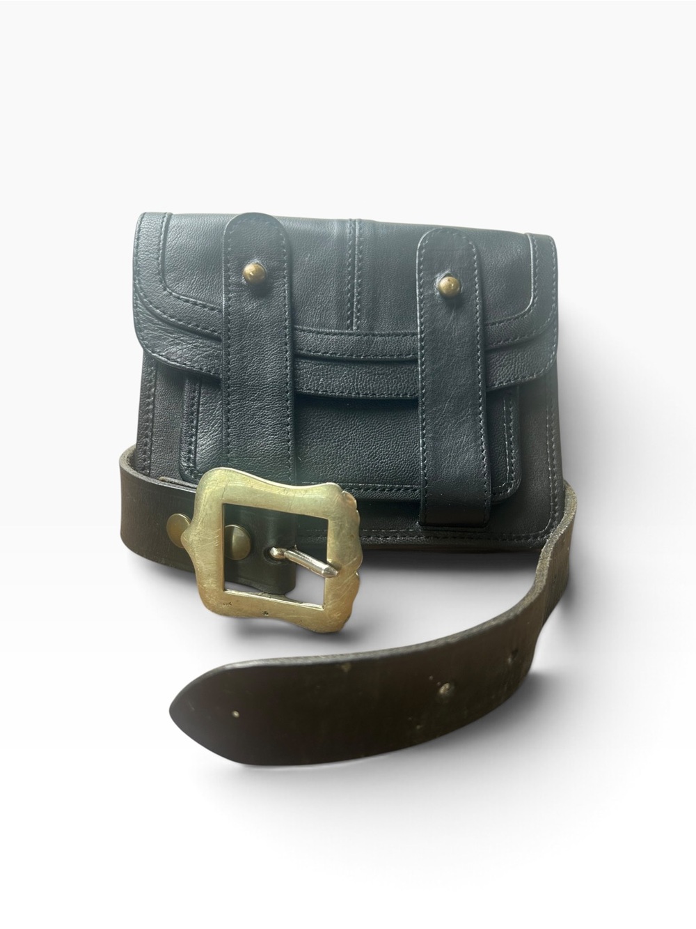 Happy Cow Black Leather Belt Bag